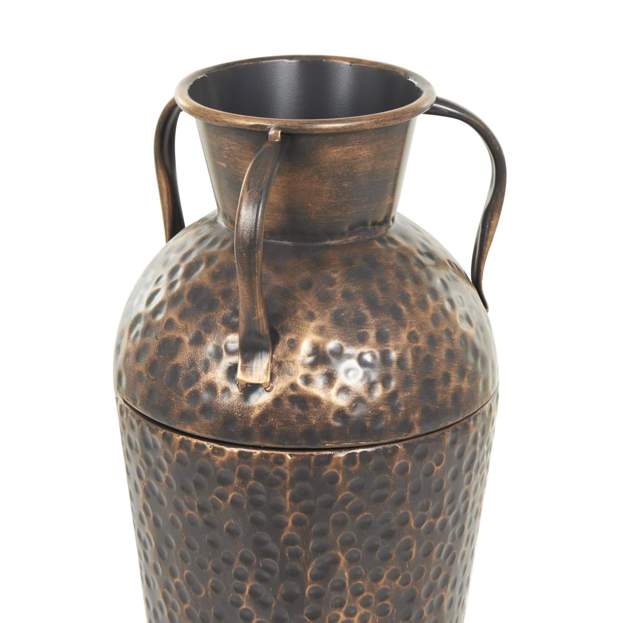 Copper Metal Tall Floor Weathered Amphora Vase Set, 3ct.